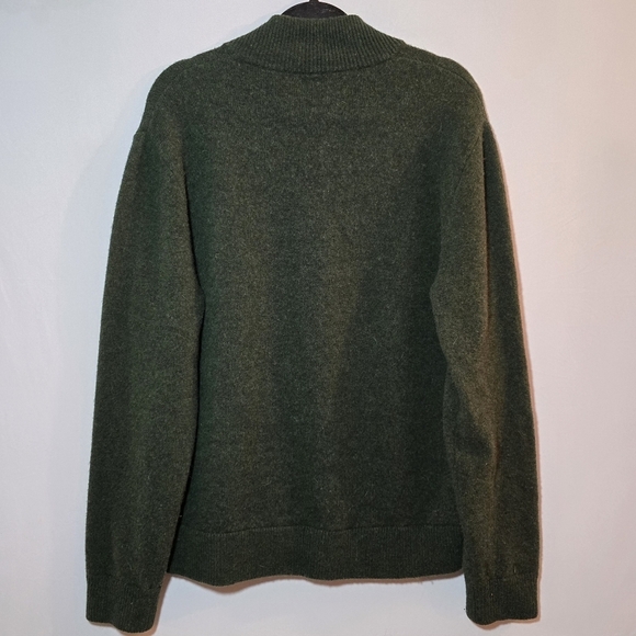 J. Crew Factory Men's Lambswool Bomber Sweater Olive Green Button Front Cardigan - Picture 5 of 6